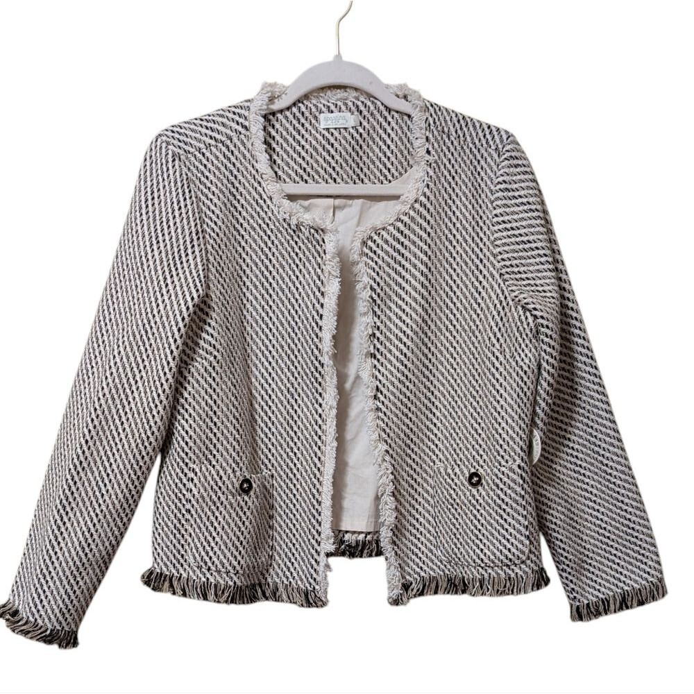 NWT Spartina 449 jacket women's size Large LETTIE tweed ivory black open front